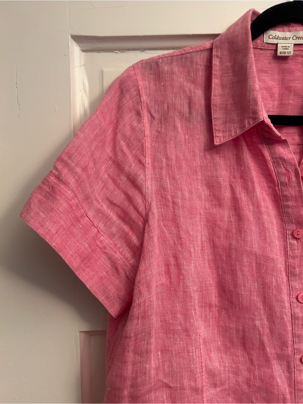 LINEN Coldwater Creek Rose-Pink Linen Button-Up Short Sleeve Blouse - Picture 5 of 9